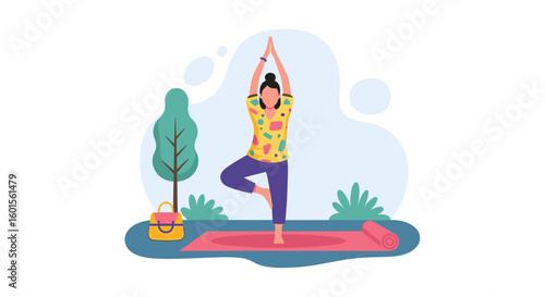 Woman practicing yoga outdoors, perfect for wellness websites or brochures.