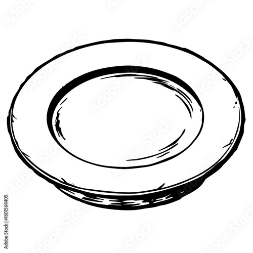 Round dinner plate in simple hand-drawn style with no decoration  