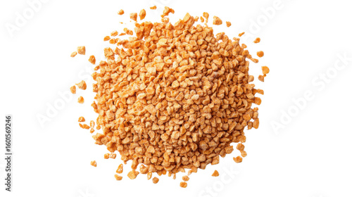 dried granulated garlic on white background