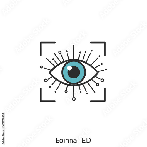 Stylized eye graphic within a digital frame, radiating energy lines.