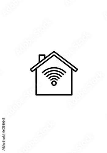 Simple black and white outline of a house with a Wi-Fi signal symbol inside.
