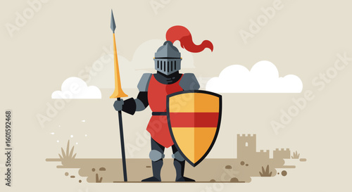 Valiant Knight Standing Guard A Medieval Warrior Illustration