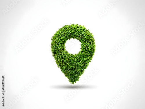 Eco friendly gps location pin icon made of green leaves for sustainable business map app