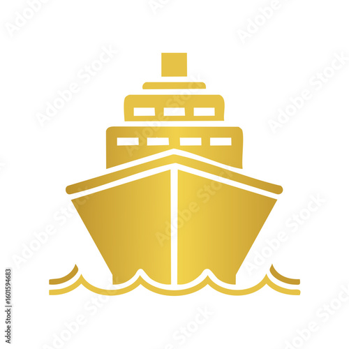 Golden Cruise Ship Icon Sailing the Waves Vector Illustration for Transportation Themes