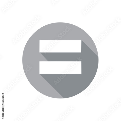 Equals Sign in Grey Circle, Flat Design, Long Shadow