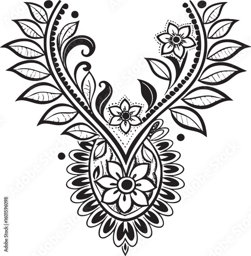 abstract floral  neclkline ornament