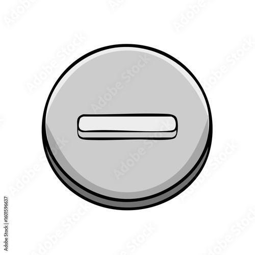 Rounded Gray Sign with Minus Symbol Cartoon Style Artistic Design for UI UX