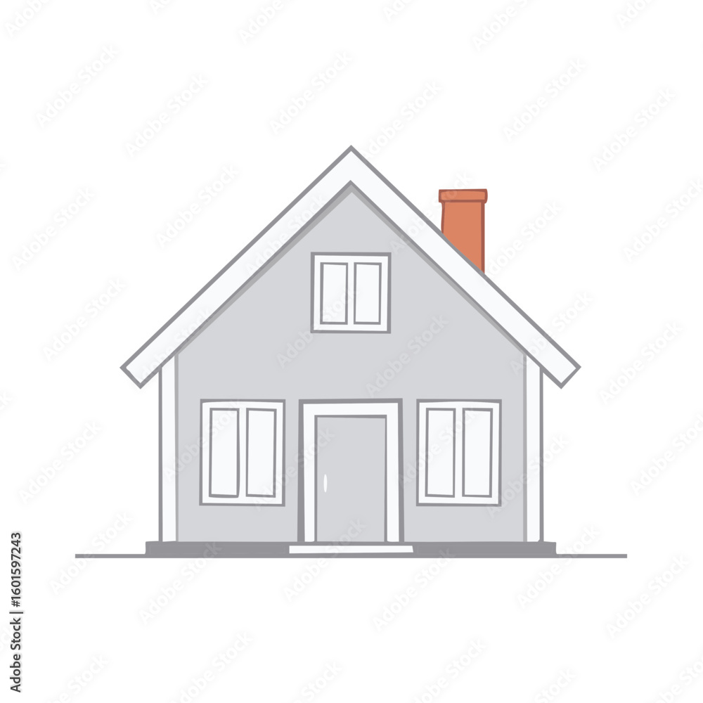 Simple Gray House with Orange Chimney Vector Illustration Icon Element for Home Concepts Simple Gray House with Orange Chimney Vector Illustration Icon Element for Home Concepts