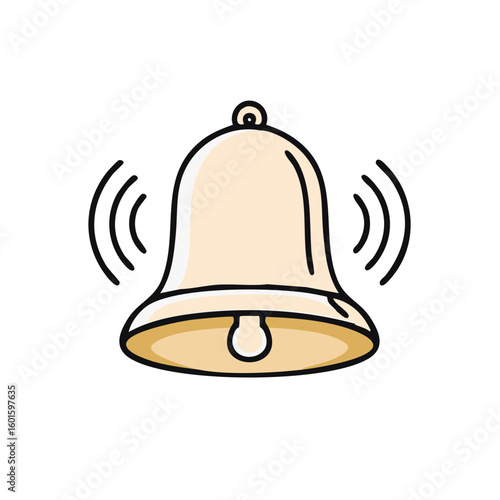 Illustration of a ringing service bell with sound waves, rendered in a cheerful cartoon style with beige and black coloring.