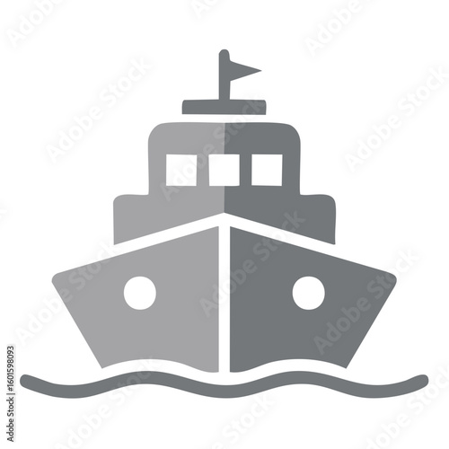 Ship on Waves Graphic Icon Ferry Boat Naval Vessel Freighter Shipping Illustration