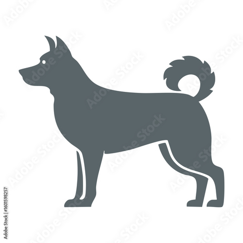 Standing Spitz Silhouette Featuring Curled Tail and Pricked Ears, Symbol Design