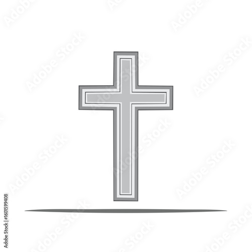 Gray Cross Symbol Against a White Backdrop Depicting Religious and Cultural Significance with Shadow and Modern Design