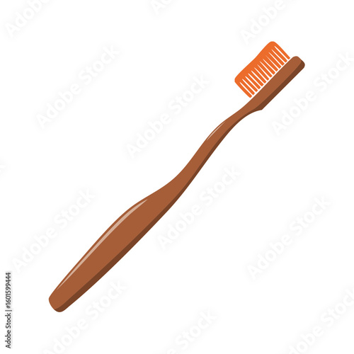 Isolated toothbrush with brown handle and orange bristles on white background