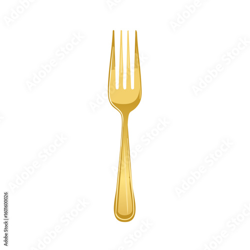 Single gold colored fork, shiny metal utensil for dining, restaurant equipment, polished tableware for gourmet meals and events.