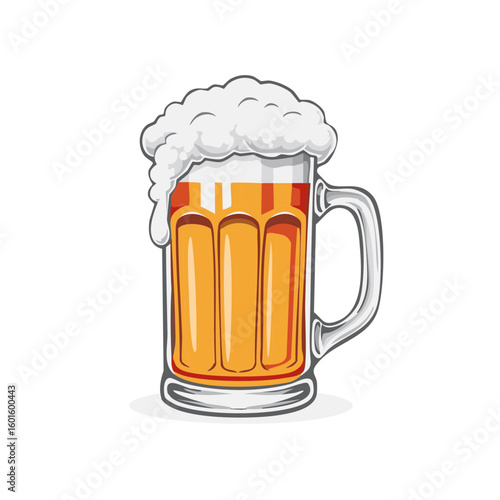 Refreshing Beer Illustration, Frosty Mug with Golden Lager and Creamy Foam Head, Brewed Beverage