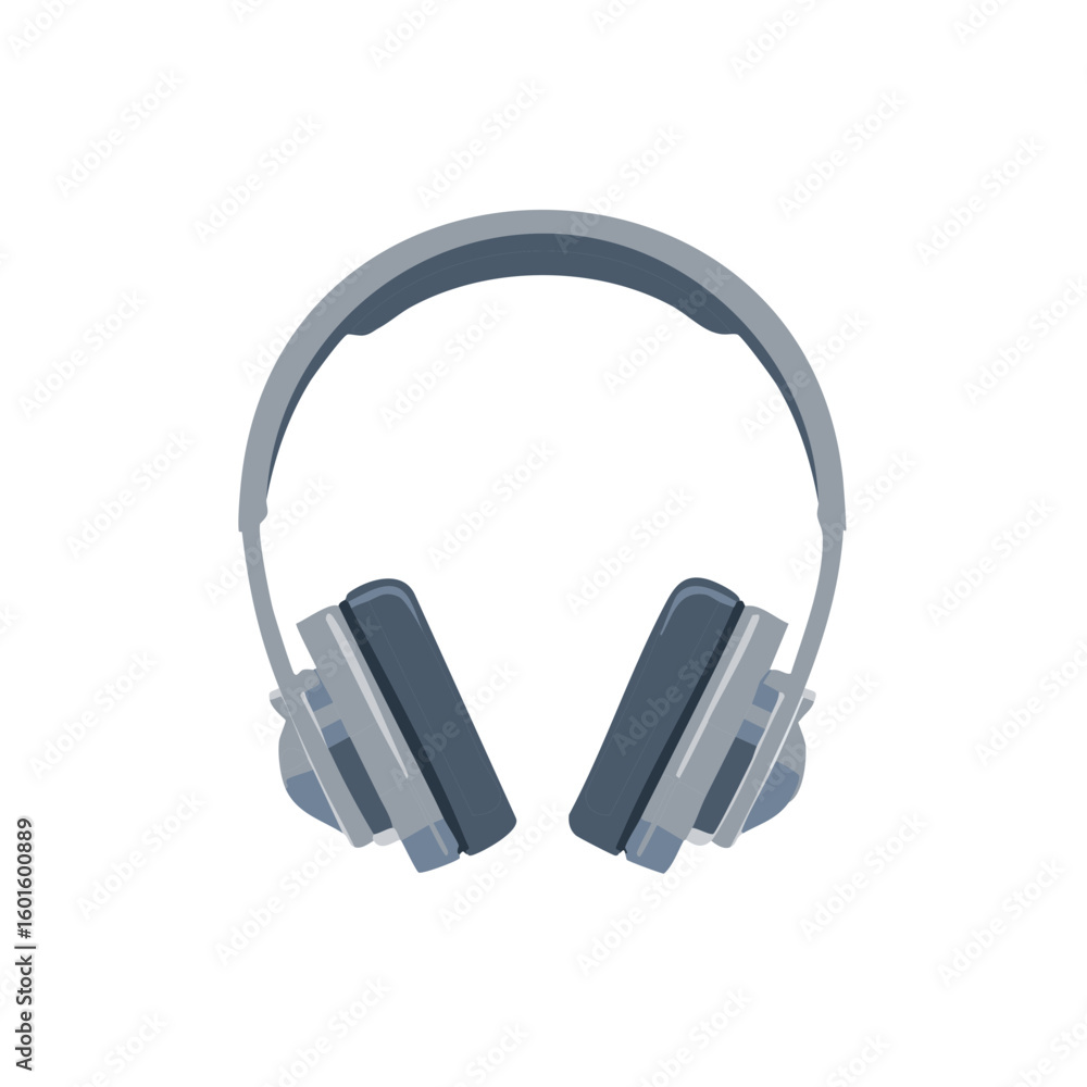 Fototapeta premium Grey Over Ear Headphones Digital Illustration Isolated on White Background for Sound Music Listening