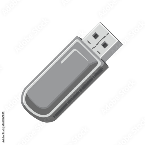 Vector illustration of a gray USB flash drive for data storage and file transfer