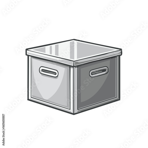 A square gray storage box with a lid and handles is suitable for storage solutions and space management.