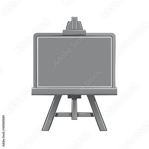 Gray easel with blank display board for artwork or advertisements on a white background