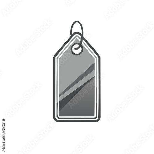 Gray rectangular price tag with a ring attachment for product pricing and retail sales