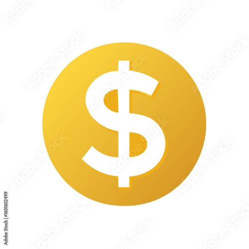 Isolated Golden Dollar Coin Graphic Illustration Finance and Investment