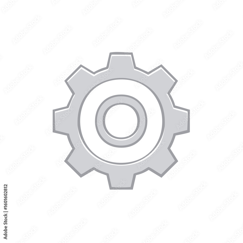 Grey Gear Icon with Inner Circles for Settings and Technical Symbolism in White Background Grey Gear Icon with Inner Circles for Settings and Technical Symbolism in White Background