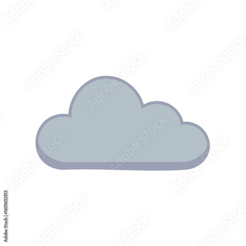 Stylized single light gray cloud vector art icon, cartoon fluffy soft overcast shape for meteorological designs and weather apps