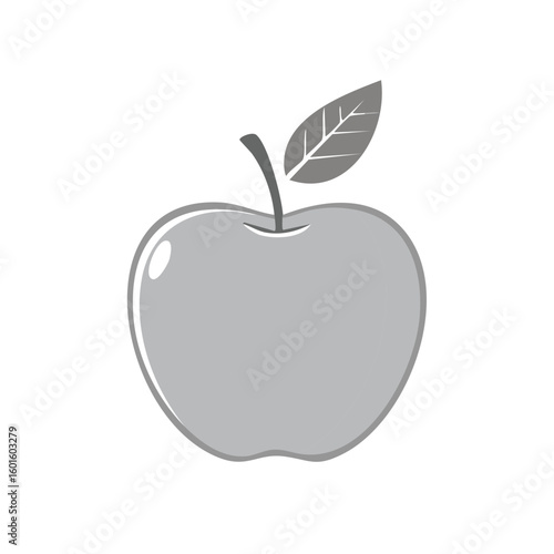 Stylized gray apple icon featuring a shiny surface and a single leaf conveys organic freshness