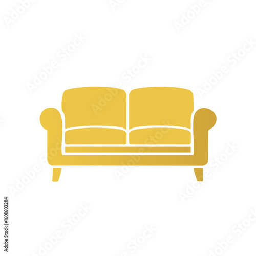 Minimalist Yellow Couch Symbol, Contemporary Furniture Icon, Two-Seater Sofa Design Element for Living Room or Apartment Interiors