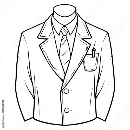 Doctor's coat illustrated with tie and pocket details  
