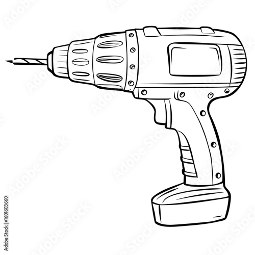 Electric drill in side view on white background  