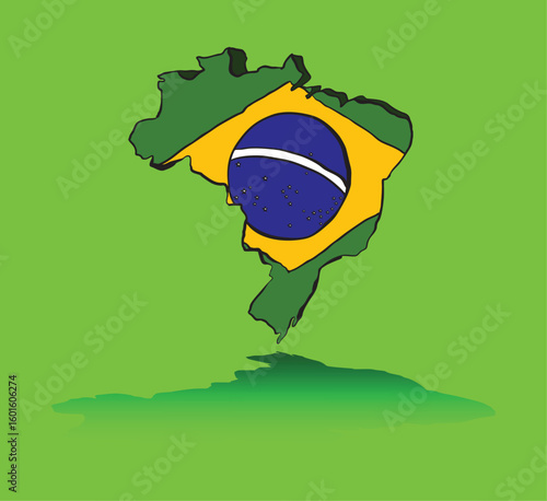 Map of brazil showing brazilian flag on GREEN background