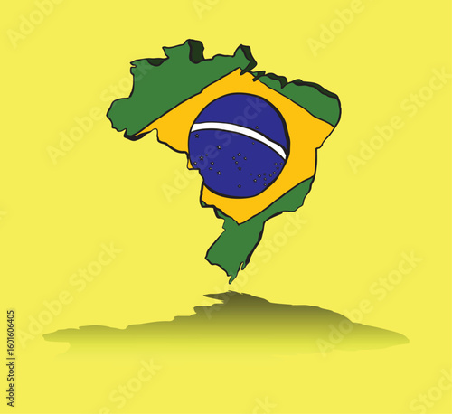 Map of brazil showing brazilian flag on yellow background