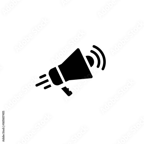 Black Megaphone Icon with Sound Waves, Communication Symbol, Vector Illustration