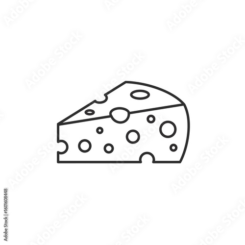 Simple Black Outline Illustration of a Triangular Cheese Wedge with Holes