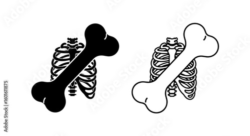 Illustration showing two rib cages with bones in black and white color scheme