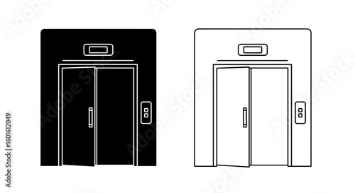 Illustration showing two elevators one filled and one outlined with an open door