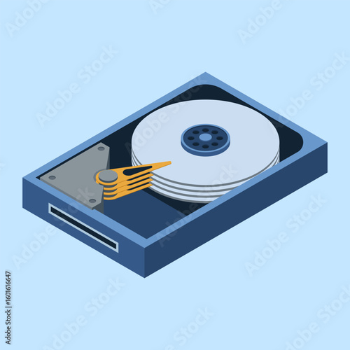 Isometric hard disk. HDD hard disk drive file hardware. Storage device. Isometric technology