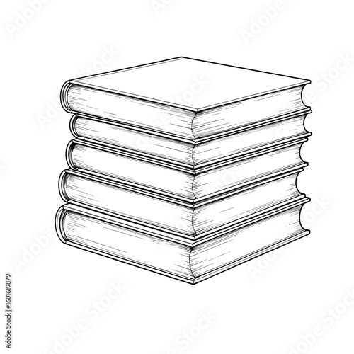 A stack of books, silhouetted black and white drawing. Vector illustration. Books are isolated on a white background. Theme schools, libraries, bookstores