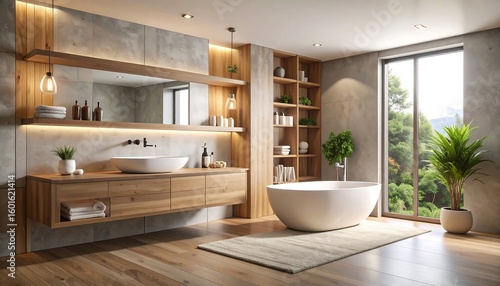 Modern Bathroom Interior with Bathtub and Natural Light