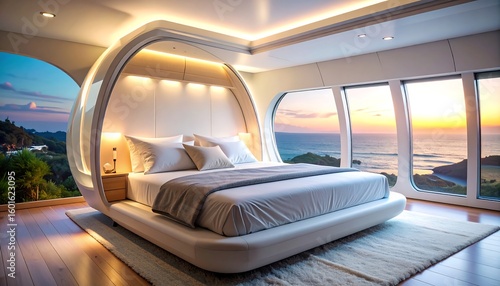 Wallpaper Mural Modern Bedroom Interior at Sunset with Ocean View Torontodigital.ca