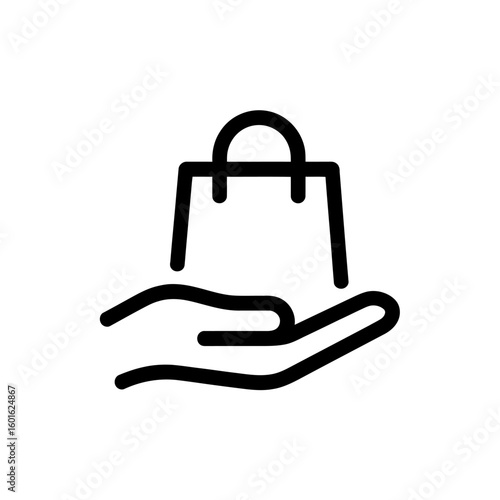 Shopping bag icon held in an open hand symbolizing purchase or delivery
