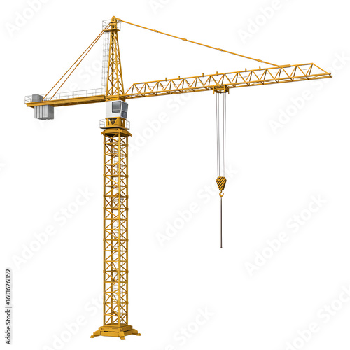 Imposing yellow construction crane against white