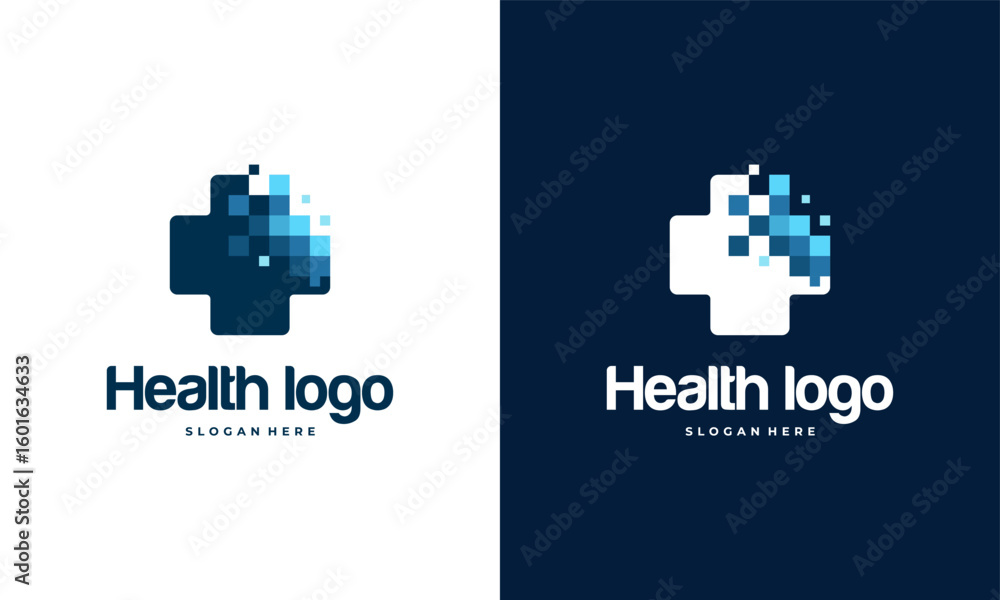 Obraz premium Pixel Health logo designs template, Medical logo in modern style vector, Technology logo template