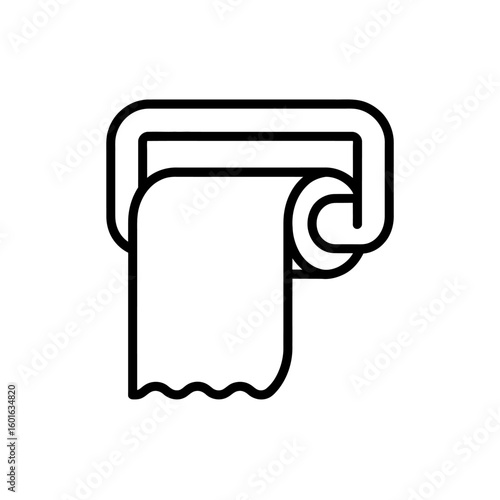 Simple black line drawing of a toilet paper roll holder with paper