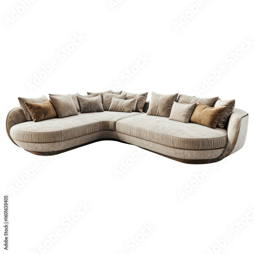 Modern Curved Sofa with Plush Cushions in a Minimalist Style