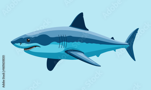 Illustration of a great white shark, Powerful predator swimming in the ocean
