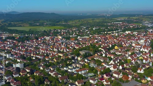 Aerial view of the old part of town in the city of Kirchheim unter Teck in Germany on a sunny summer day