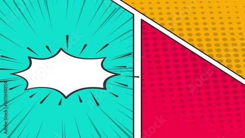 Comic background animation | Expression balloon pop art style 4k video Animation | 4k animated radial rays and dots pattern | Motion graphics and digital composition | Vintage pop art background