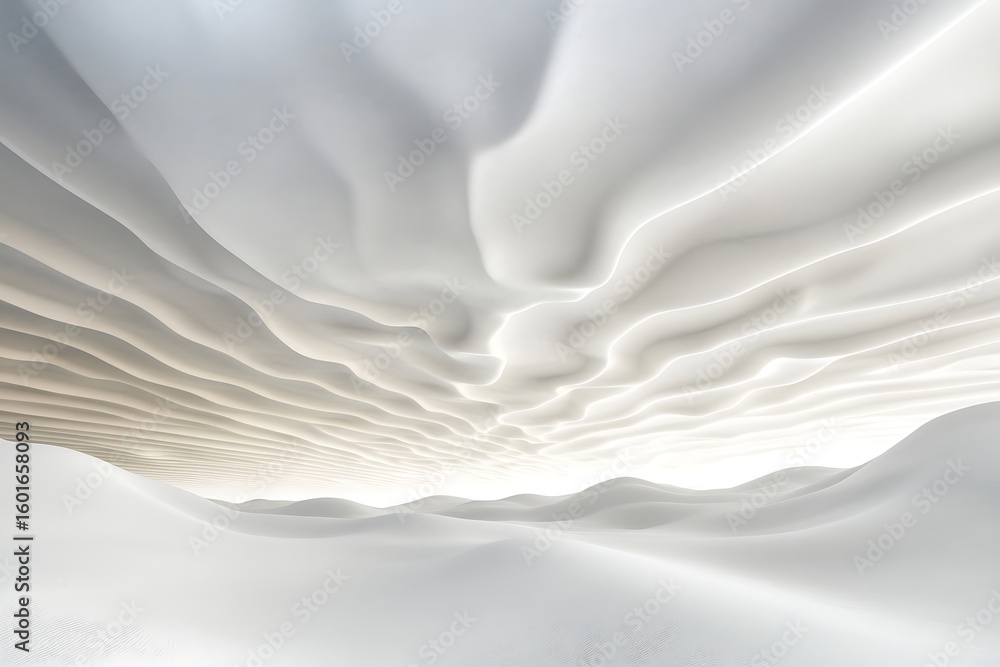 Obraz premium Abstract white landscape with wavy patterns, smooth surfaces, and bright light rendering